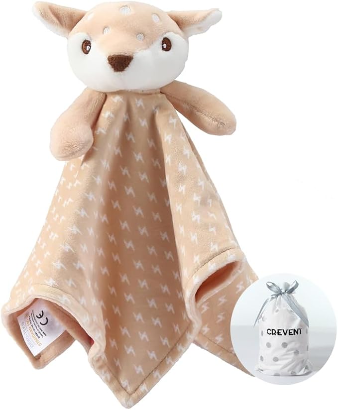 CREVENT Doudou en peluche douillette pour bébé fille et garçon, anniversaire (cerf marron)